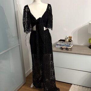 Elegant Black Lace Pantsuit